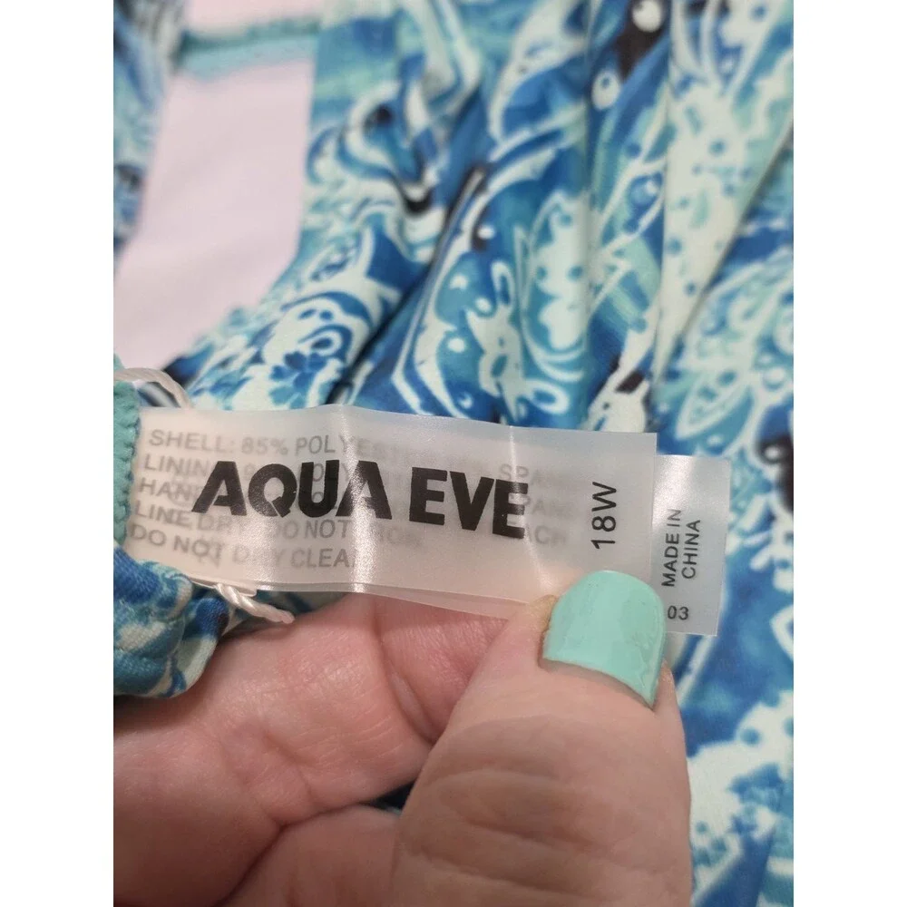 Aqua Eve One Piece Swimsuit Turquoise & Blue Pasley Print Woman's Size 18W